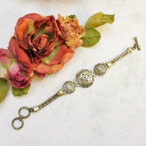 STERLING SILVER Ethnic Medallion Link Bracelet ~ VINTAGE Scroll 925 Bracelet